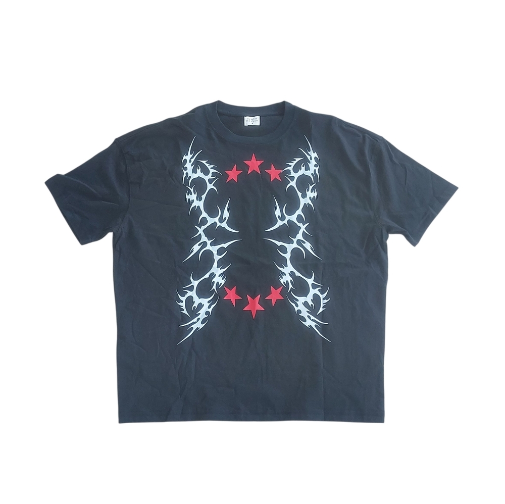 Urban Nation Men's Black Graphic T-Shirt with Red Stars M